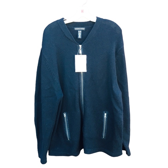 Men's structure xl44-46 lambs wool full zip cardigan sweater - Picture 4 of 4